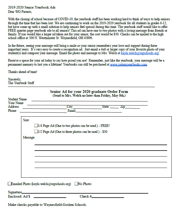 Yearbook Senior Order Form